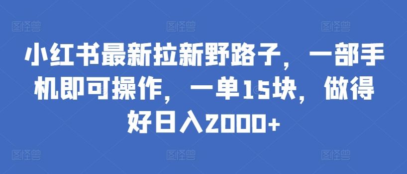 小红书最新拉新野路子,一部手机即可操作,做得好日入2000+【揭秘】-创学笔记