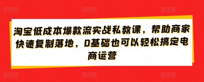 淘宝低成本爆款流实战私教课，0基础也可以轻松搞定电商运营-创学笔记