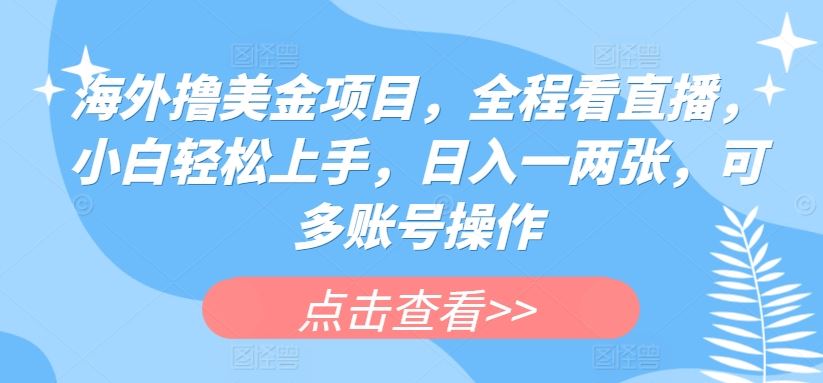 海外撸美金项目，全程看直播，小白轻松上手，可多账号操作-创学笔记