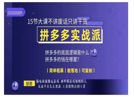 朋哥电商(拼多多实战派)，15节大课不讲废话只讲干货，可复制-创学笔记